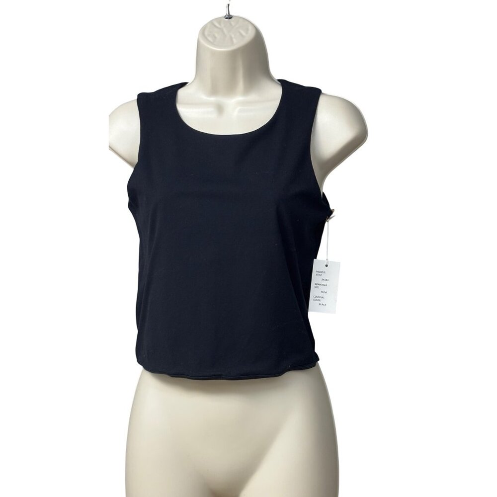 J.o&co Womens High Neck Compression Cropped Tank Top, Black, Sz. M